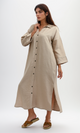 O198050 Full Buttons Dress 3/4 Sleeves With Side Pockets - Coffe