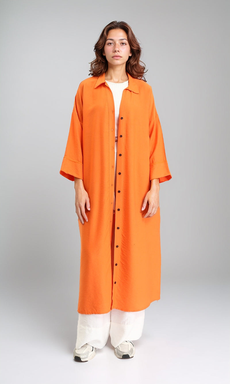 O198052 - Solid Long Shirt with Classic Collar - Orange