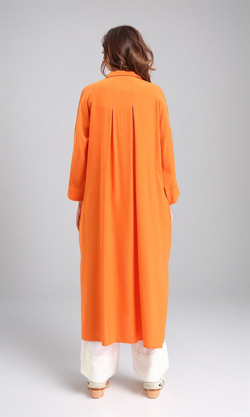 O198052 - Solid Long Shirt with Classic Collar - Orange