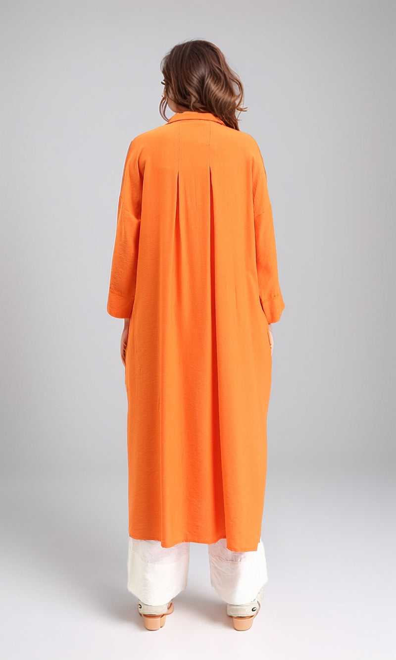 O198052 - Solid Long Shirt with Classic Collar - Orange