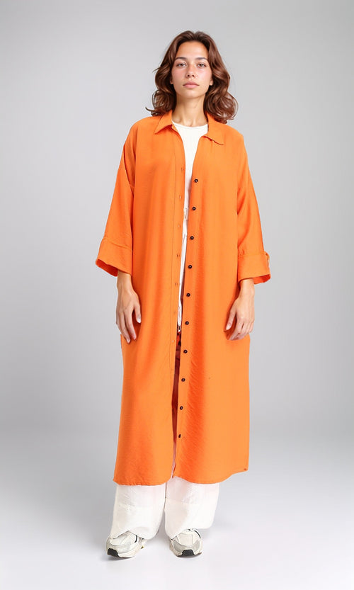 O198052 - Solid Long Shirt with Classic Collar - Orange