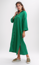 فستان قميص أخضر بأكمام طويلة وأزرار كاملة