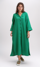 فستان قميص أخضر بأكمام طويلة وأزرار كاملة