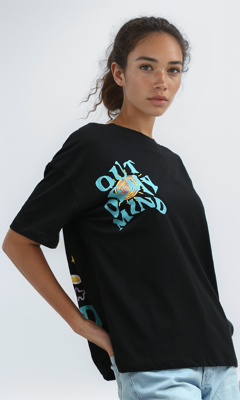 O198057 Regular Fit Black Tee With Front & Back Print