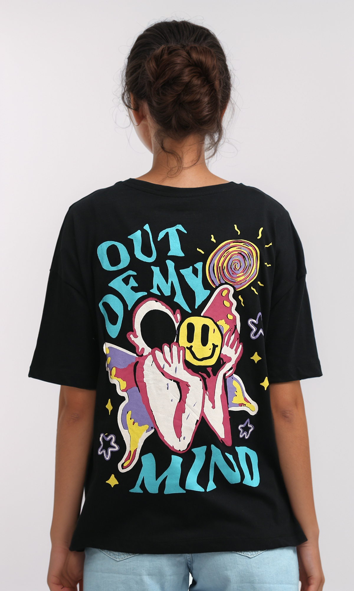 O198057 Regular Fit Black Tee With Front & Back Print
