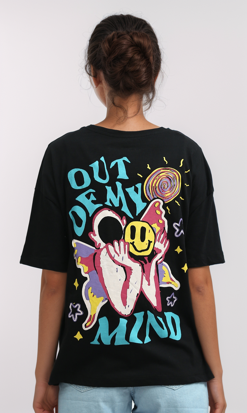 O198057 Regular Fit Black Tee With Front & Back Print