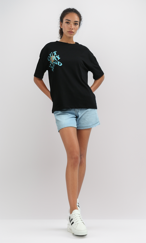 O198057 Regular Fit Black Tee With Front & Back Print