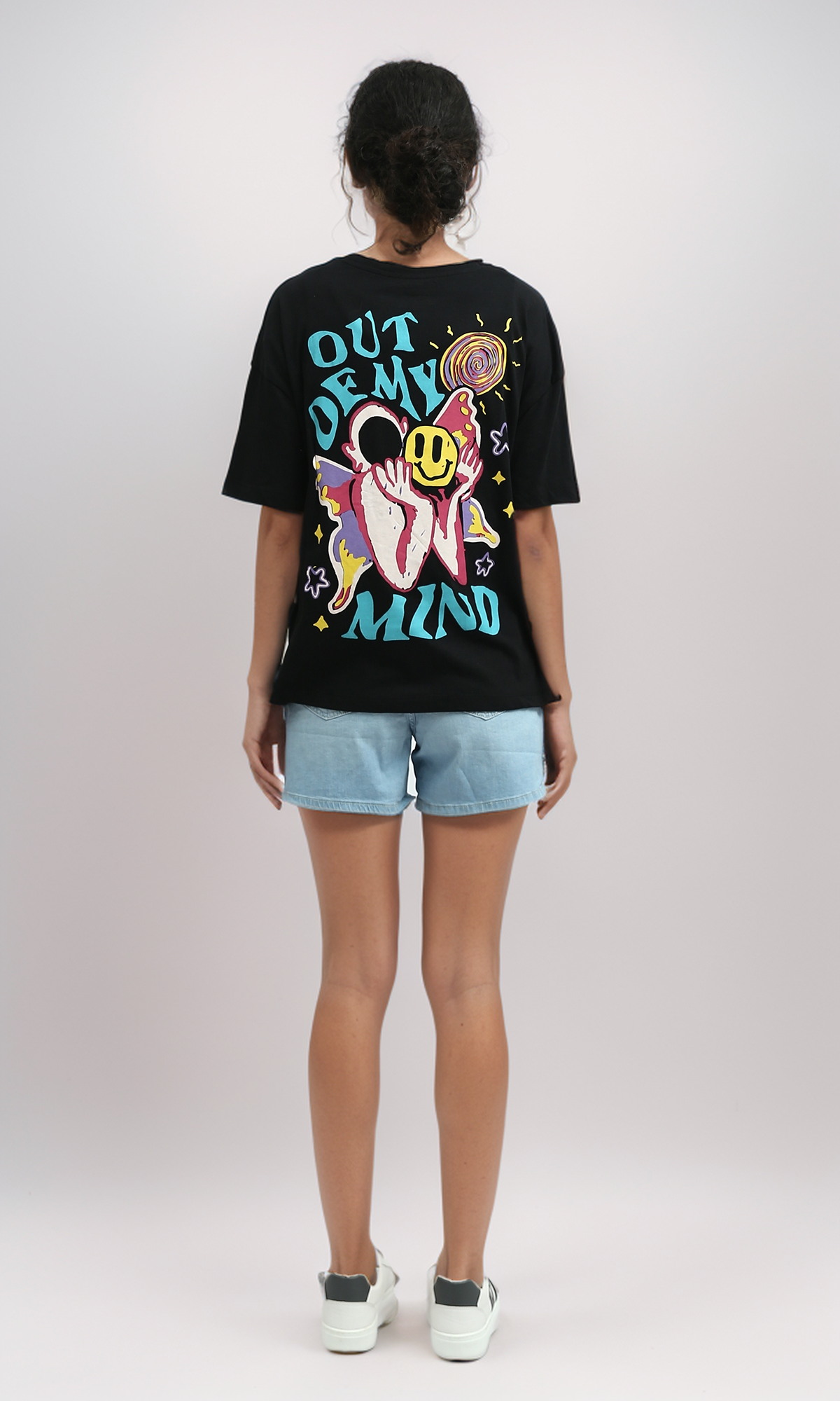 O198057 Regular Fit Black Tee With Front & Back Print