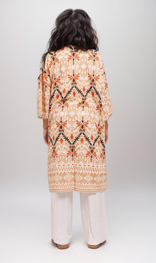 o198121-PRINTED KIMONO - ORANGE & WHITE