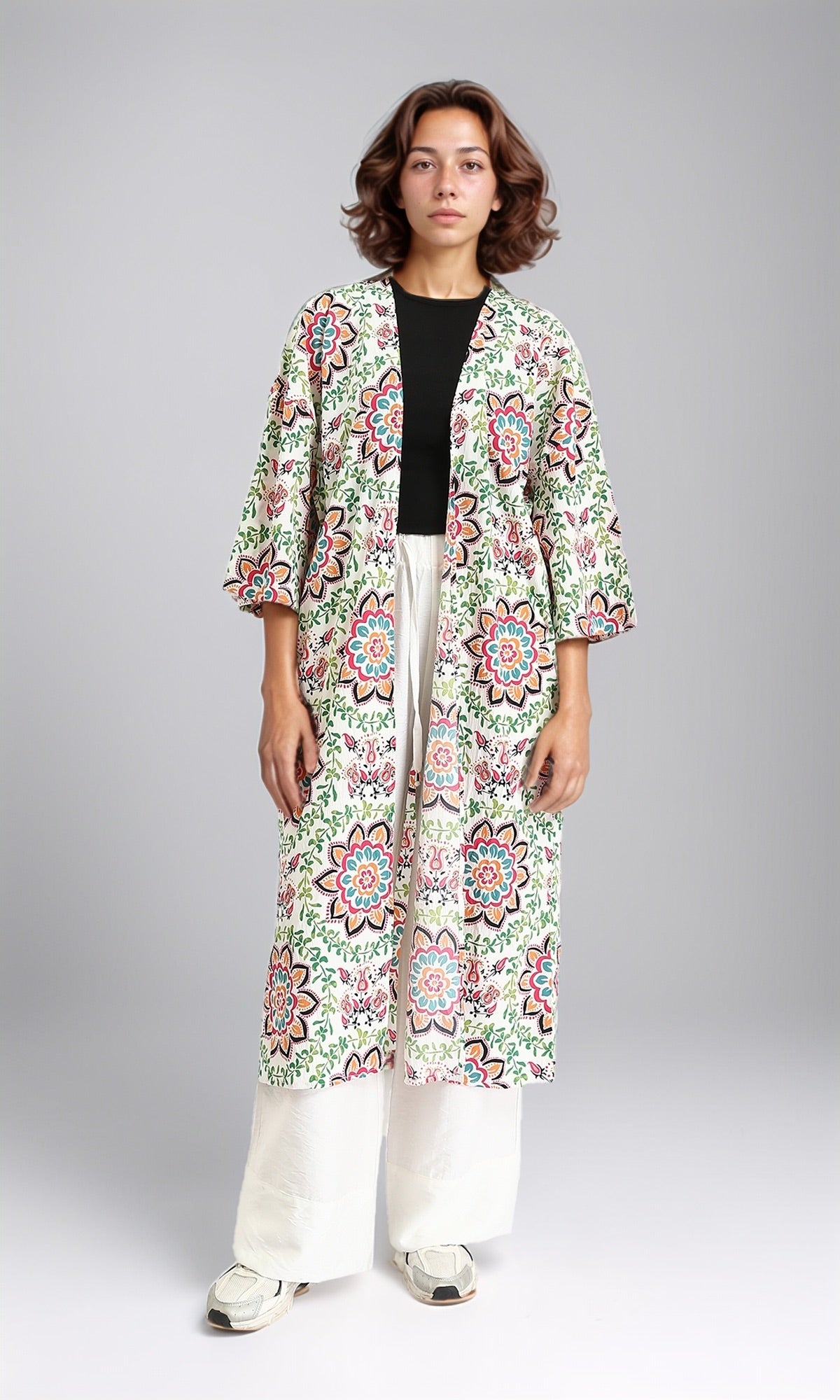 O198125 - Patterned Slip On Colorful Cardigan - Multicolor