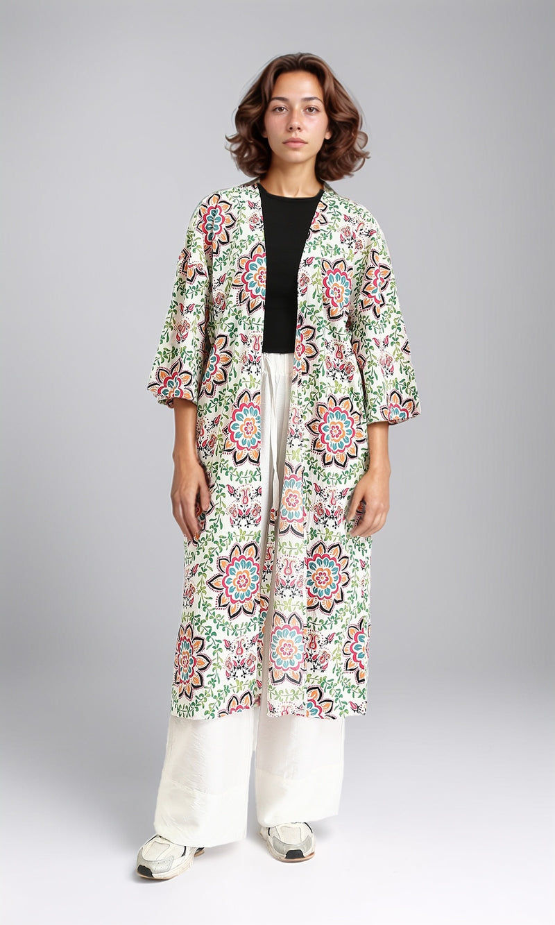 O198125 - Patterned Slip On Colorful Cardigan - Multicolor