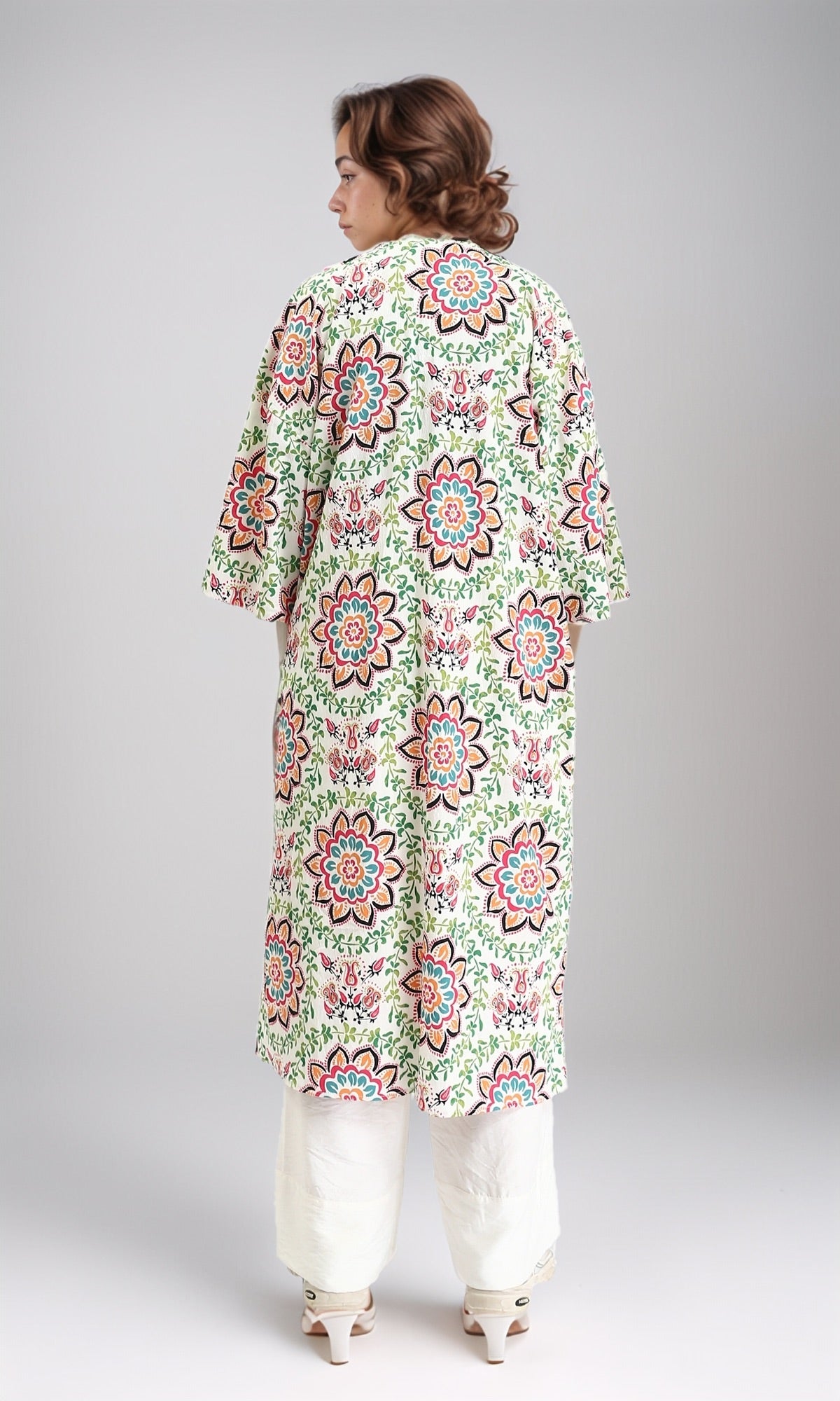 O198125 - Patterned Slip On Colorful Cardigan - Multicolor