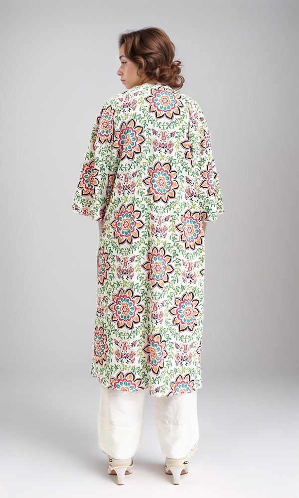 O198125 - Patterned Slip On Colorful Cardigan - Multicolor