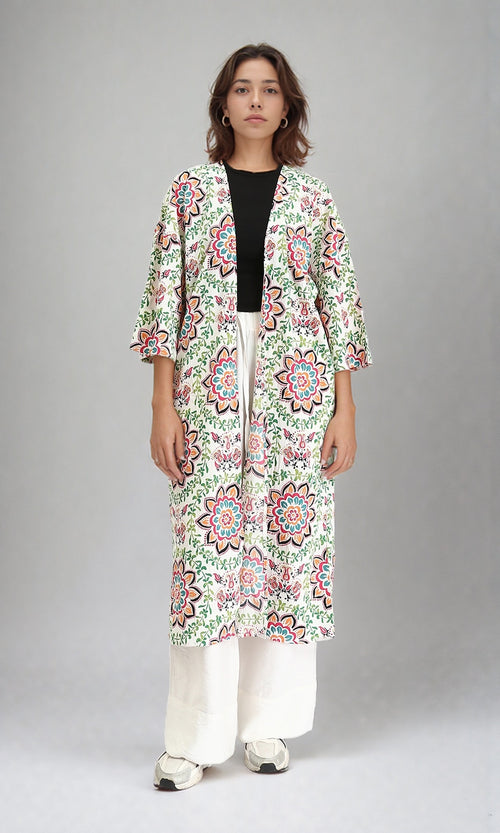 O198125 - Patterned Slip On Colorful Cardigan - Multicolor