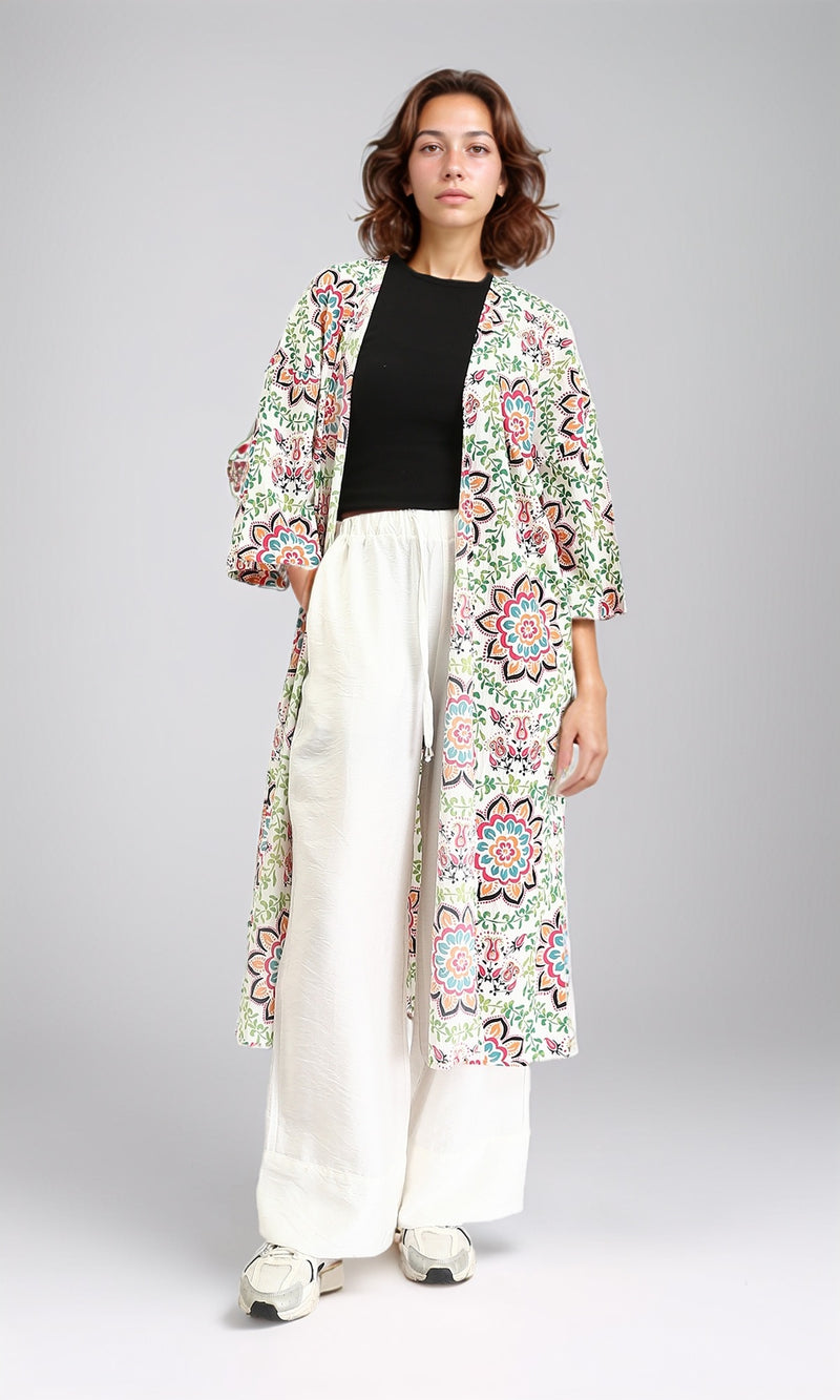 O198125 - Patterned Slip On Colorful Cardigan - Multicolor