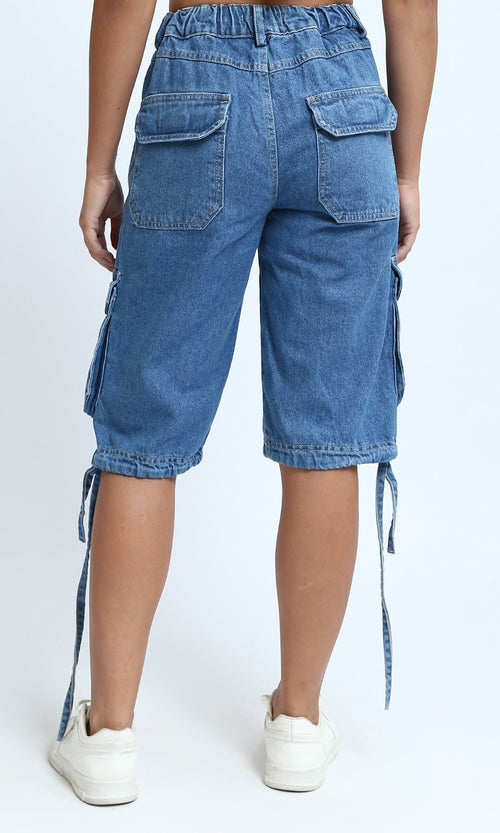 O198159 - Casual Multi-Pocket Short with Side Drawstring - Standard Blue