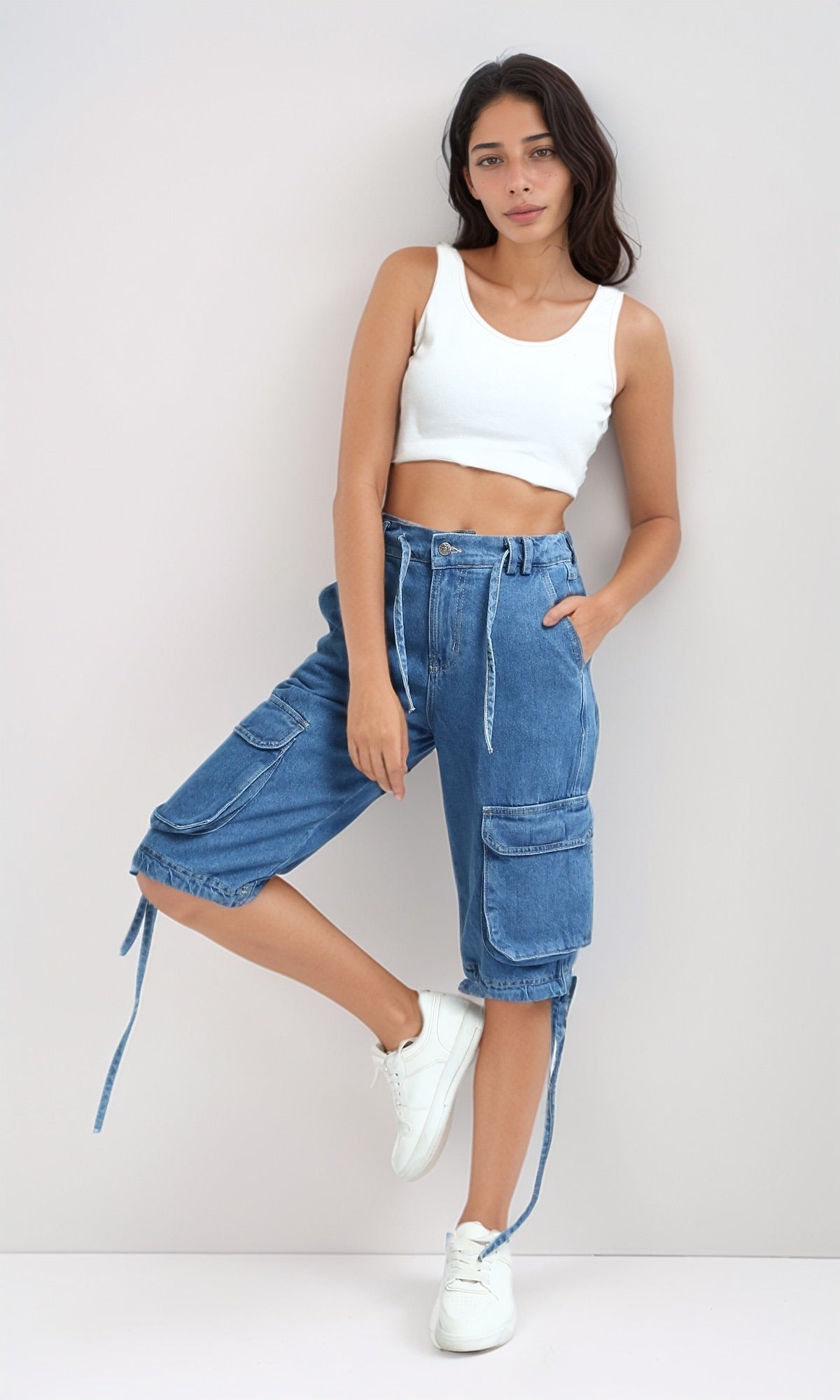 O198159 - Casual Multi-Pocket Short with Side Drawstring - Standard Blue