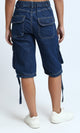 O198160 - Casual Multi-Pocket Short with Side Drawstring - Dark Jeans