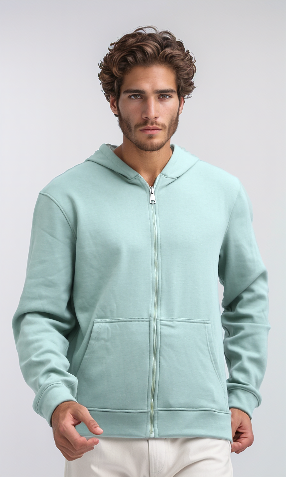 O198235 Full Zipper Mintgreen Hooded - Double Face