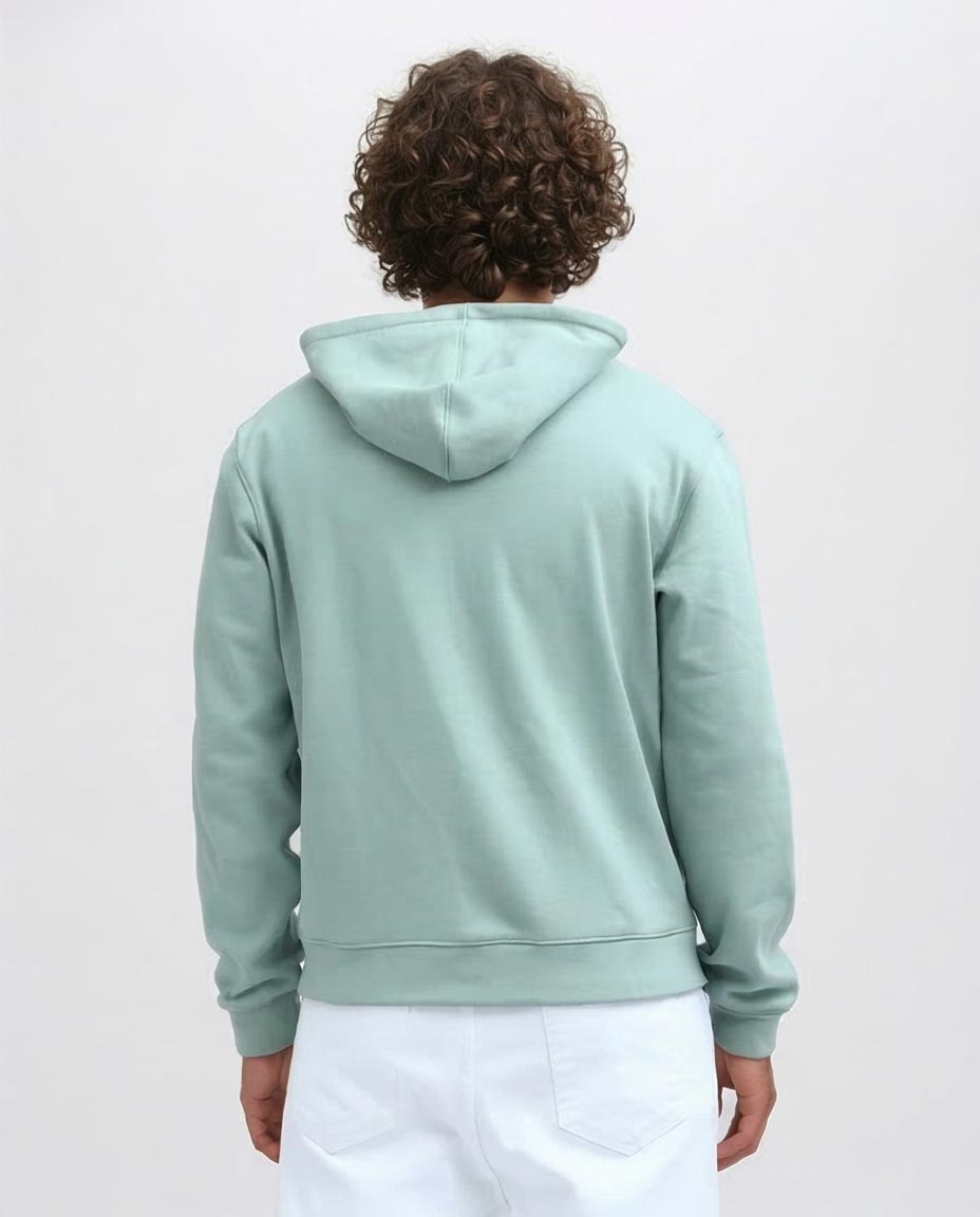 Mint Green Full Zip Minimalist Hoodie - 0198235