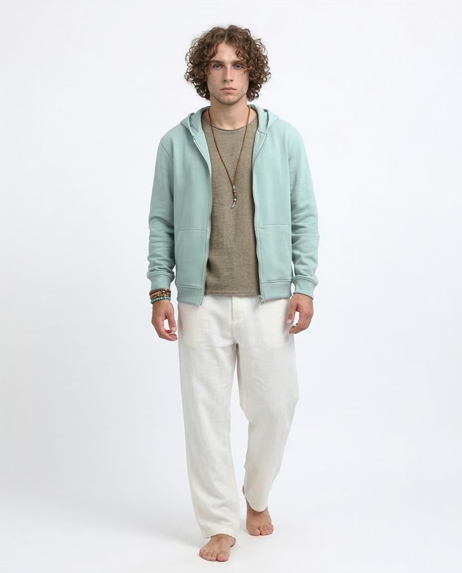 Mint Green Full Zip Minimalist Hoodie - 0198235