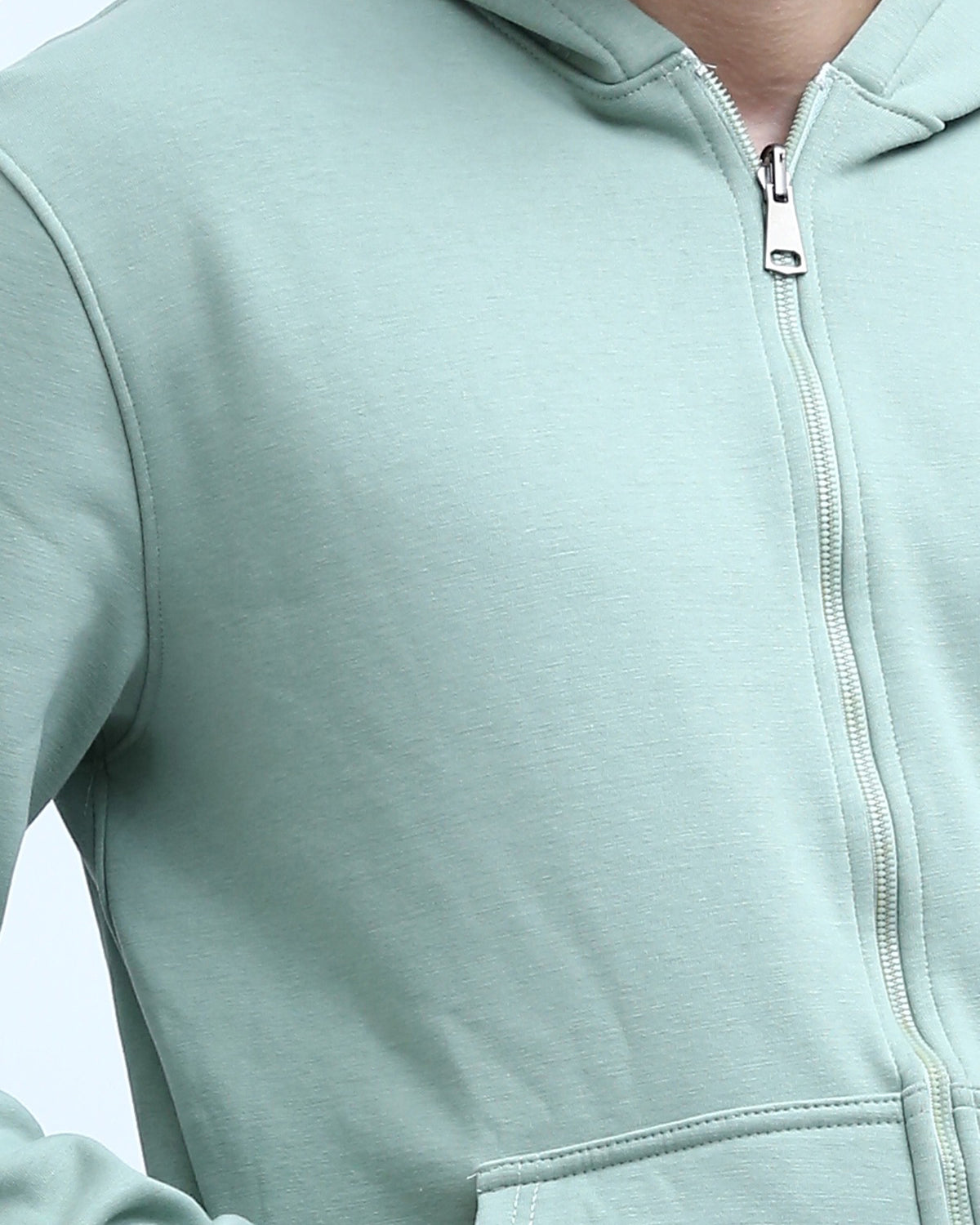 Mint Green Full Zip Minimalist Hoodie - 0198235