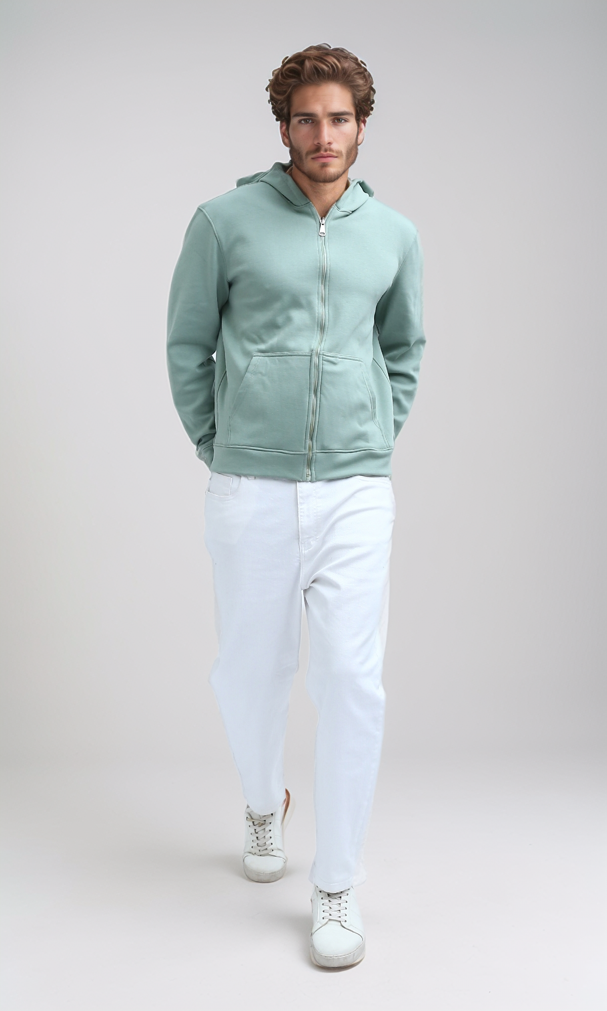 O198235 Full Zipper Mintgreen Hooded - Double Face