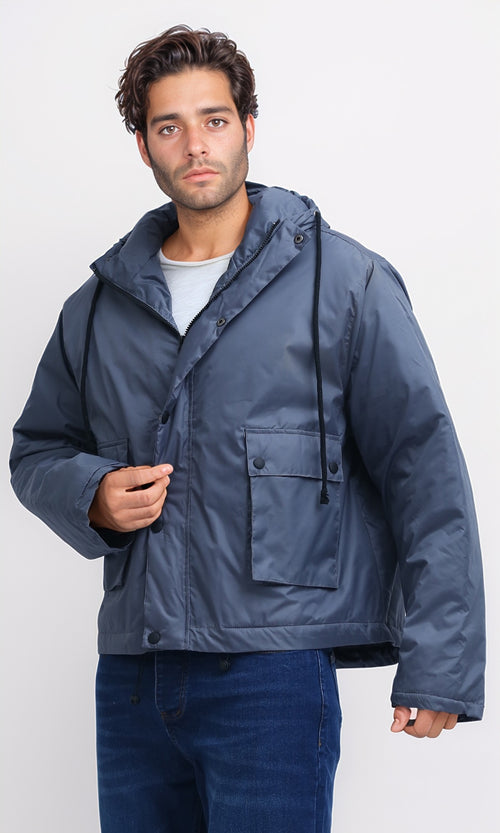 O198254 - Winter Relaxed Fit Jacket with Front Pockets - Dark Grey