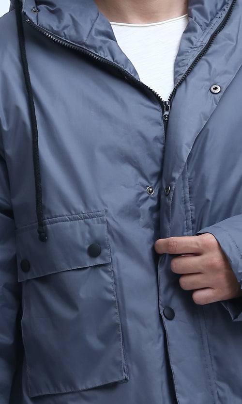 O198254 - Winter Relaxed Fit Jacket with Front Pockets - Dark Grey