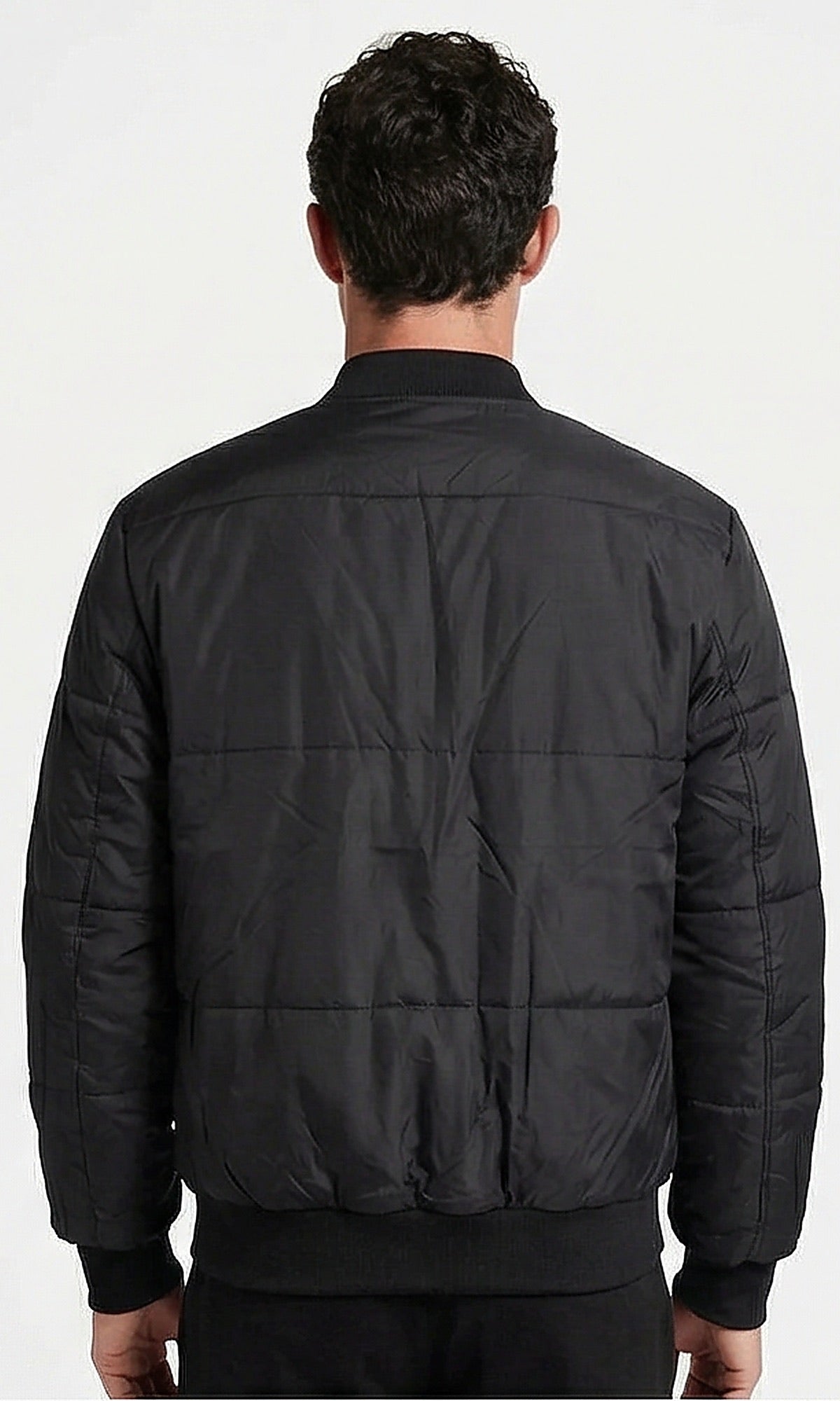 Sleek Urban Quilted Bomber Jacket in Midnight Black - O198256