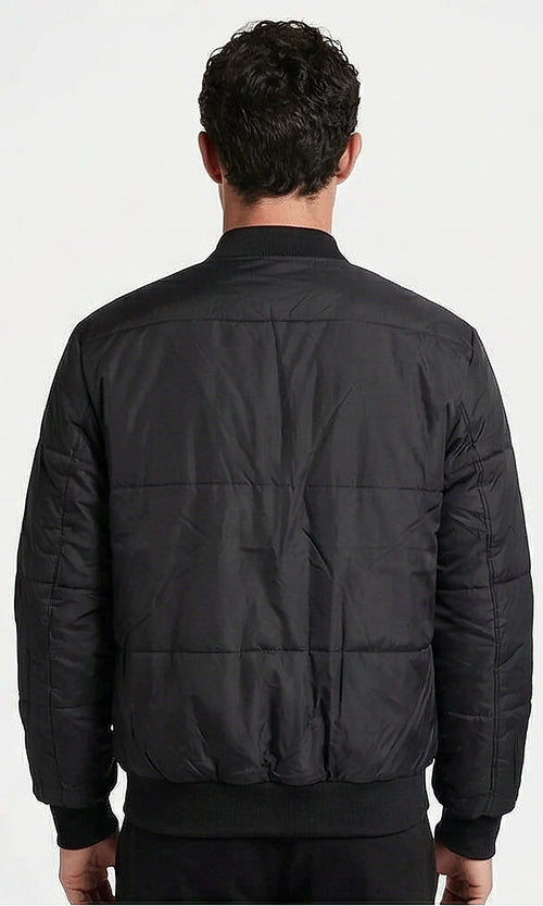 Sleek Urban Quilted Bomber Jacket in Midnight Black - O198256