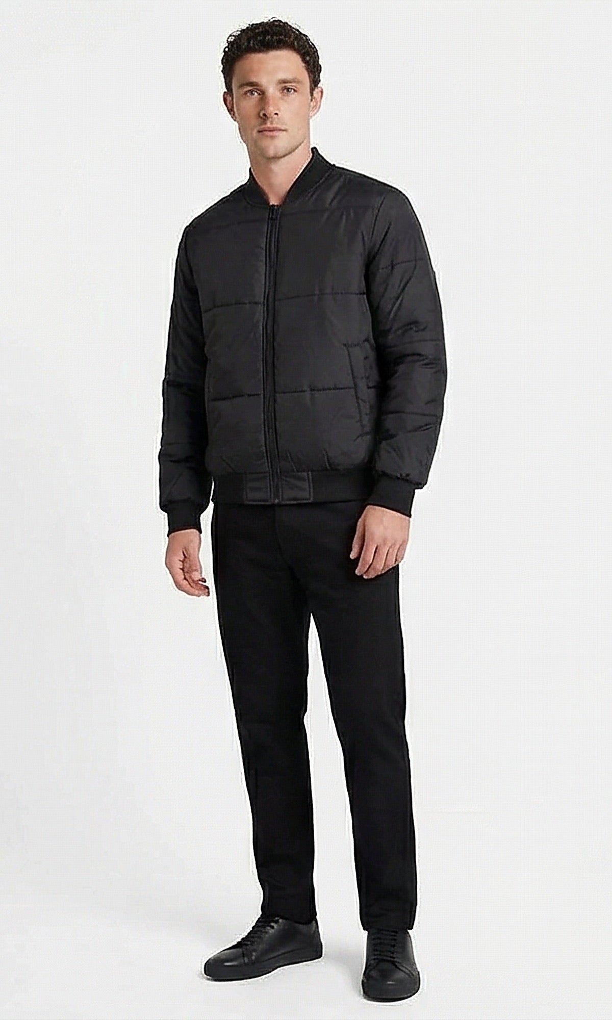 Sleek Urban Quilted Bomber Jacket in Midnight Black - O198256