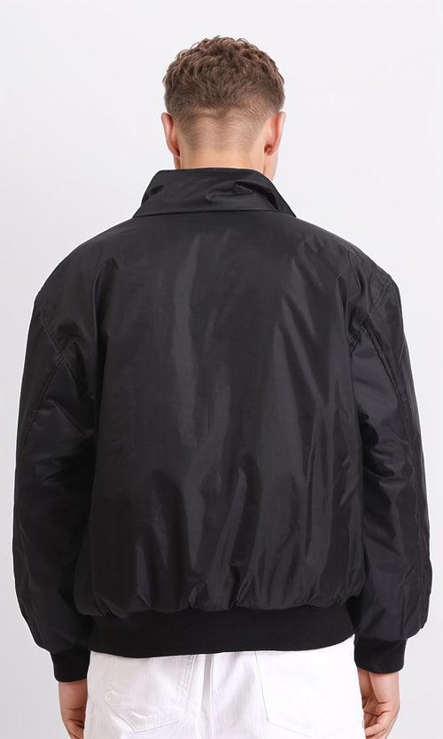 O198258 - Double Face Buttoned Bomber Jacket - Grey & Black