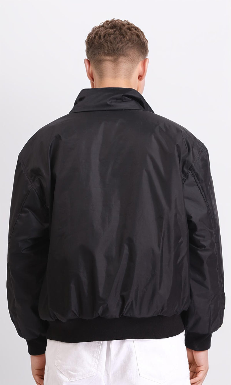 O198258 - Double Face Buttoned Bomber Jacket - Grey & Black