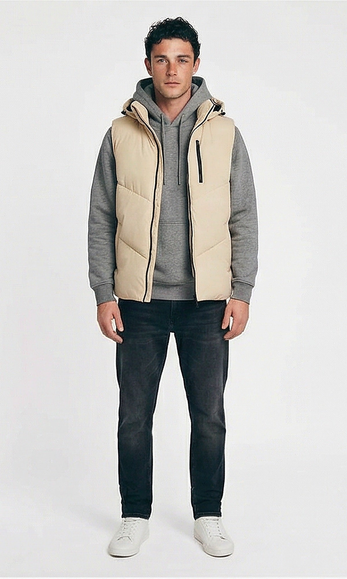 Essential Beige Quilted Hooded Vest