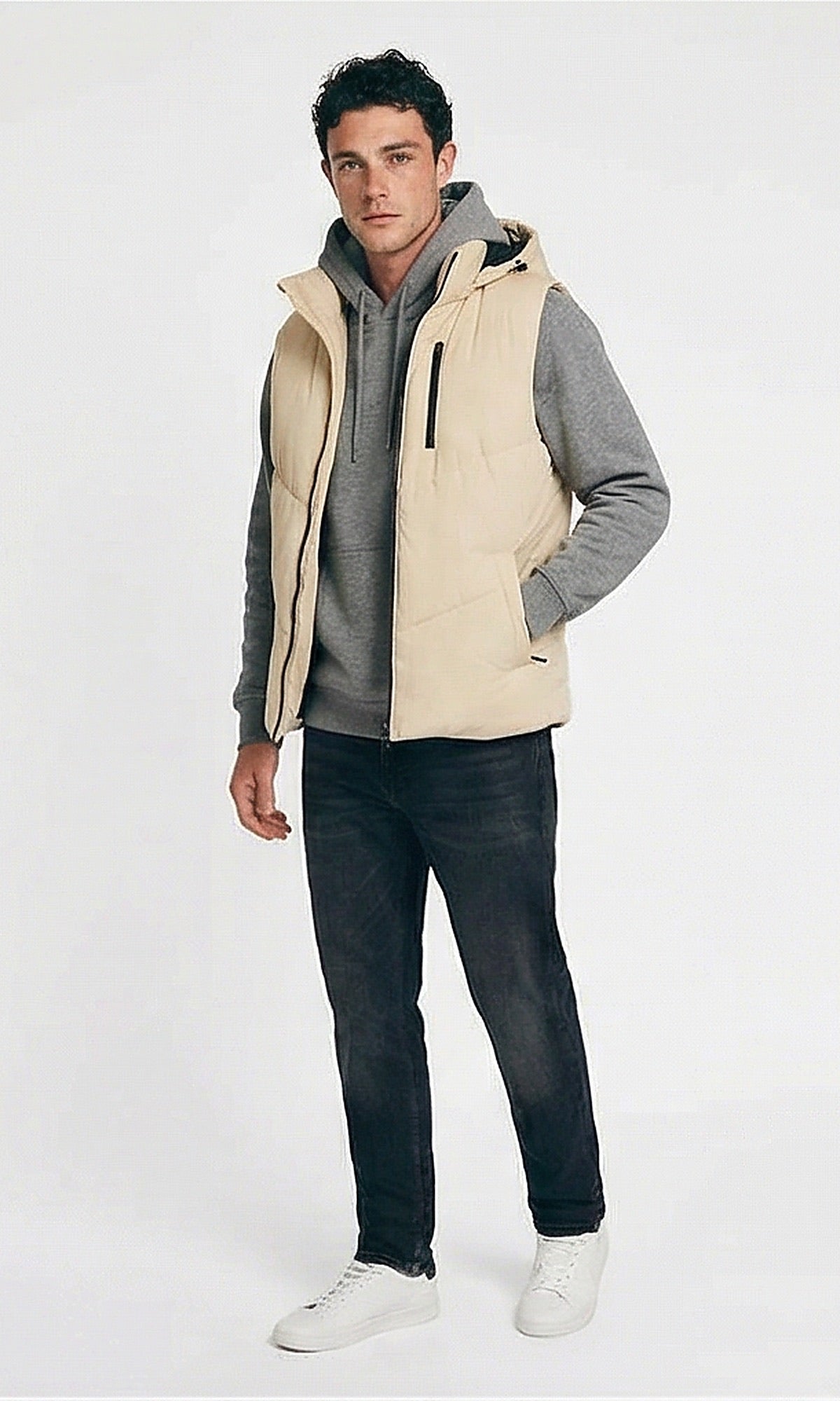 Essential Beige Quilted Hooded Vest