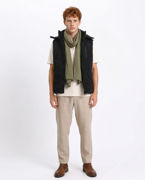 Ravin Men's Chevron-Quilted Puffer Vest with Detachable Hood - Black - O198261