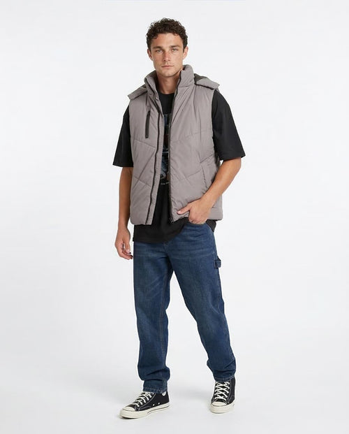 Ravin Men’s Hooded Chevron-Quilted Puffer Vest – Steel Grey - O198263