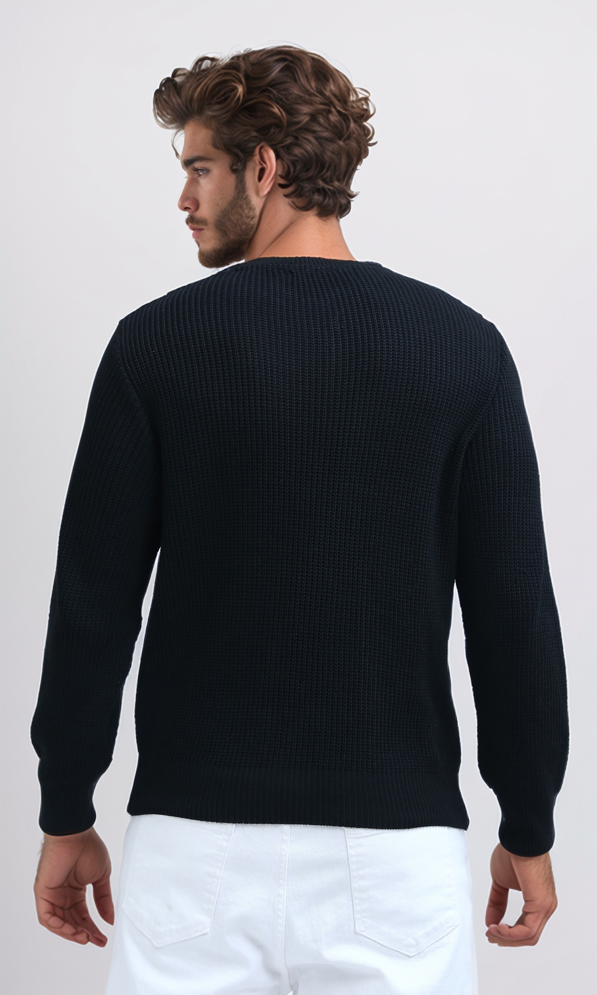 O198292 Black Knitted Pullover With Crew Neck