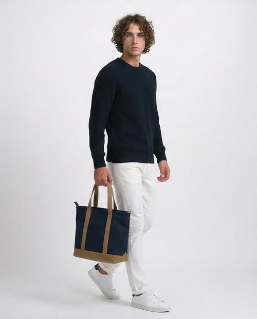 Ravin Men’s Premium Waffle-Knit Crew Neck Pullover- Black - o198292