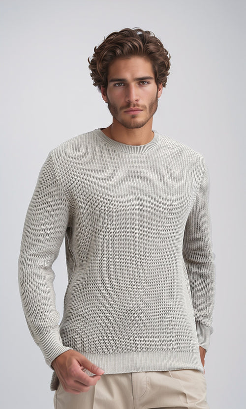 O198293 - Long Sleeves Knitted Biege Winter Pullover