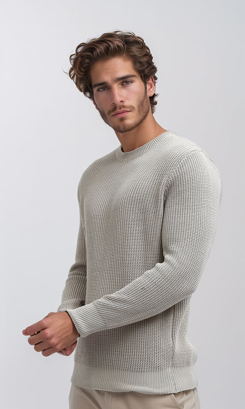 O198293 - Long Sleeves Knitted Biege Winter Pullover