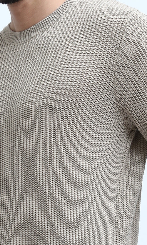 O198293 - Long Sleeves Knitted Biege Winter Pullover