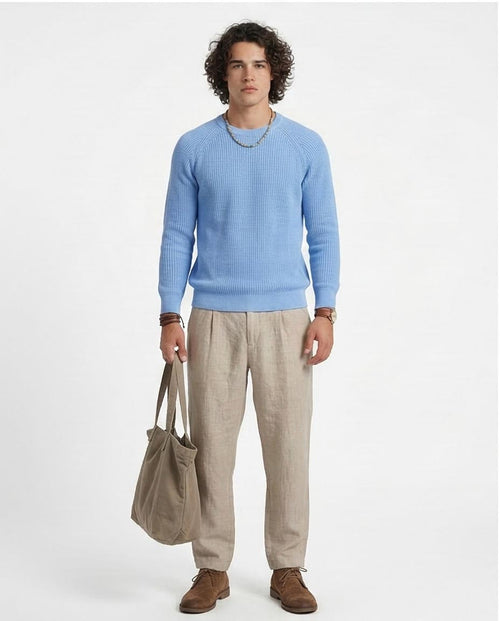 Ravin Essentials Blue Ribbed Raglan Knit Pullover - o198294