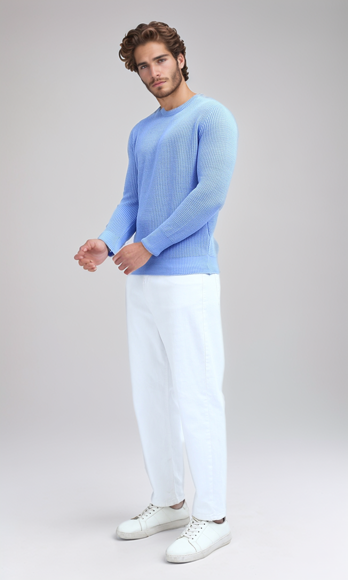 O198294 Regular Fit Slip On Sky Blue Pullover