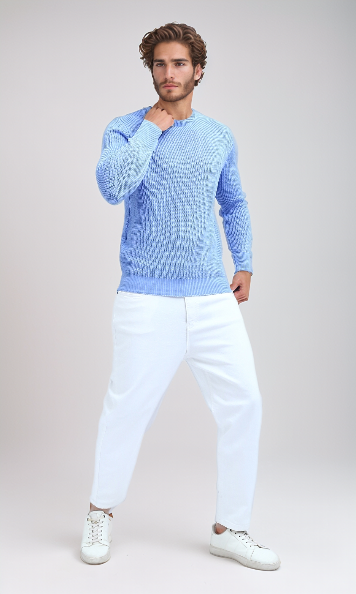 O198294 Regular Fit Slip On Sky Blue Pullover