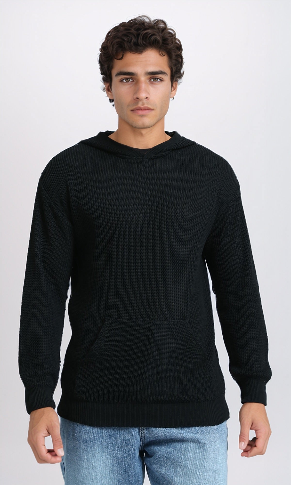 Men's Midnight Textured Knit Pullover Hoodie - O198295