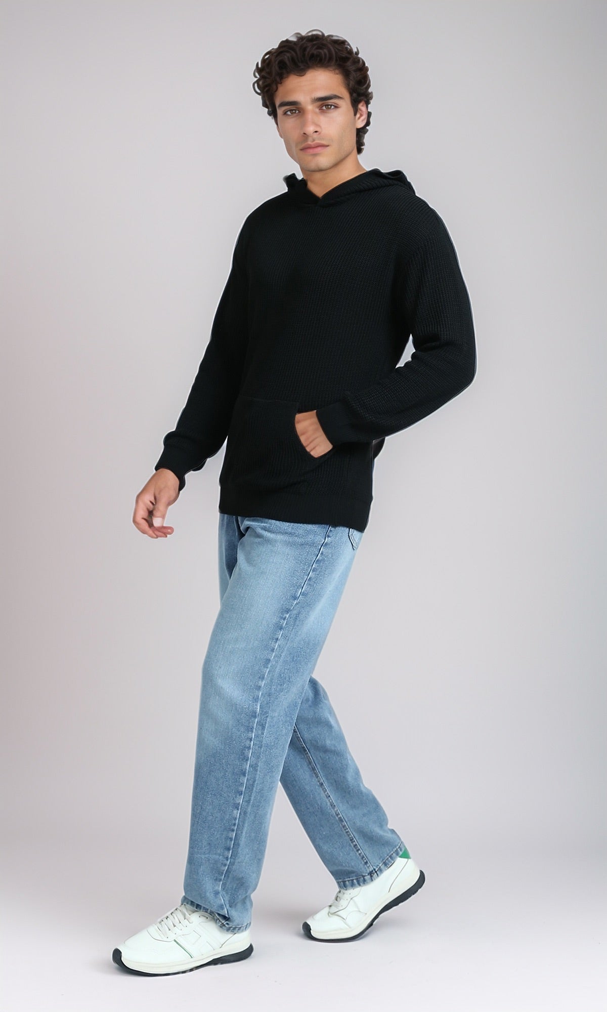 Men's Midnight Textured Knit Pullover Hoodie - O198295