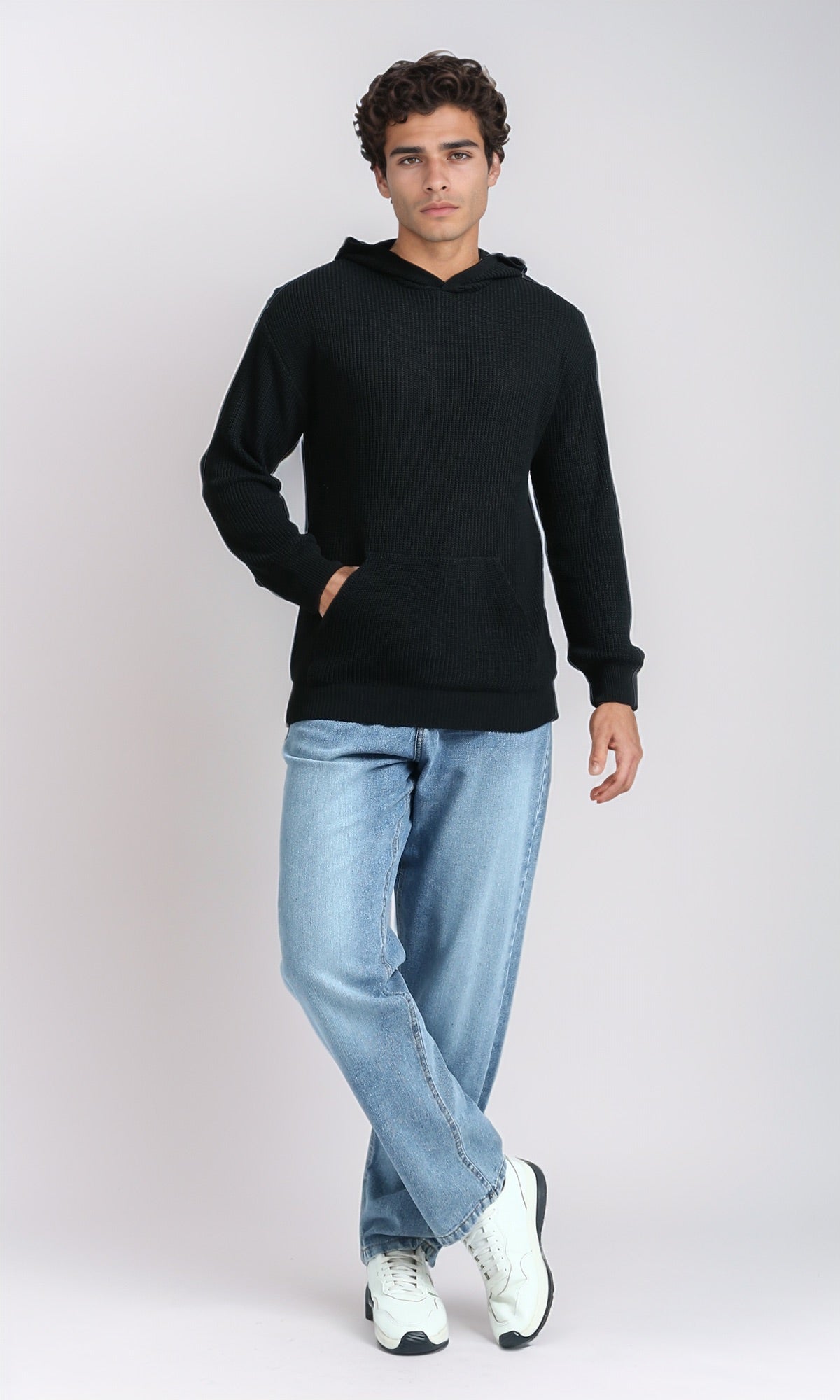 Men's Midnight Textured Knit Pullover Hoodie - O198295