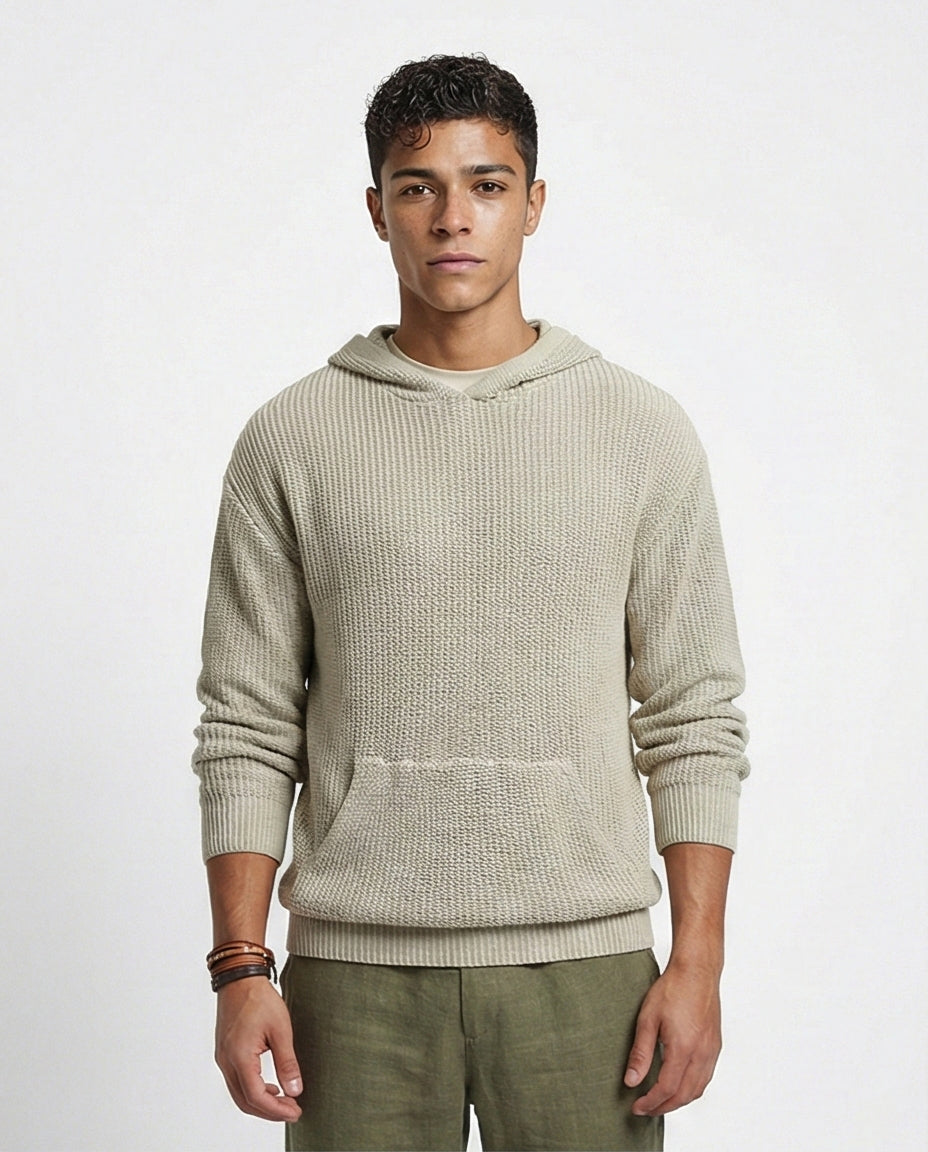 Men's Stone Textured Knit Hoodie Pullover - O198297